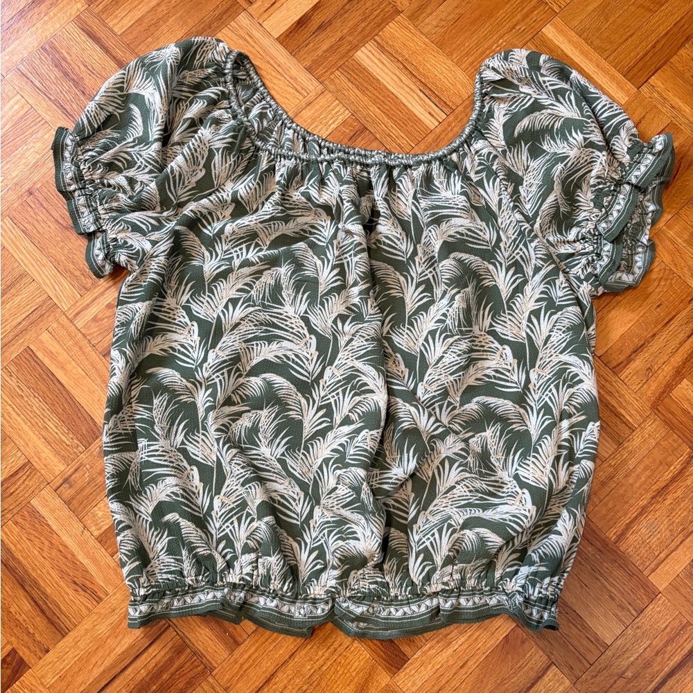 Max Studio Olive Leaf Print Blouse